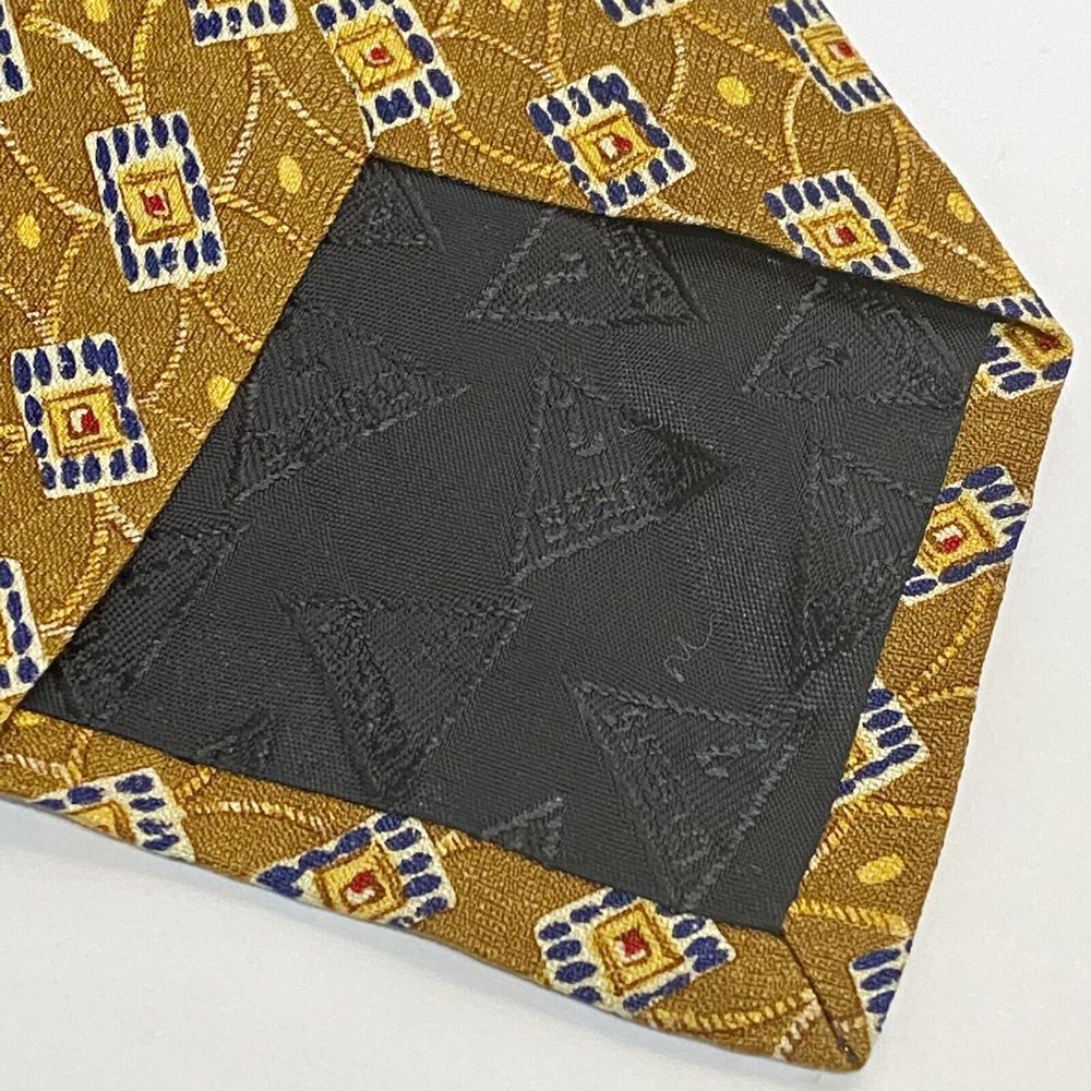 Guess USA American Classics 100% Silk Necktie Tie Gold/Mustard/Navy Geometric - Picture 3 of 7
